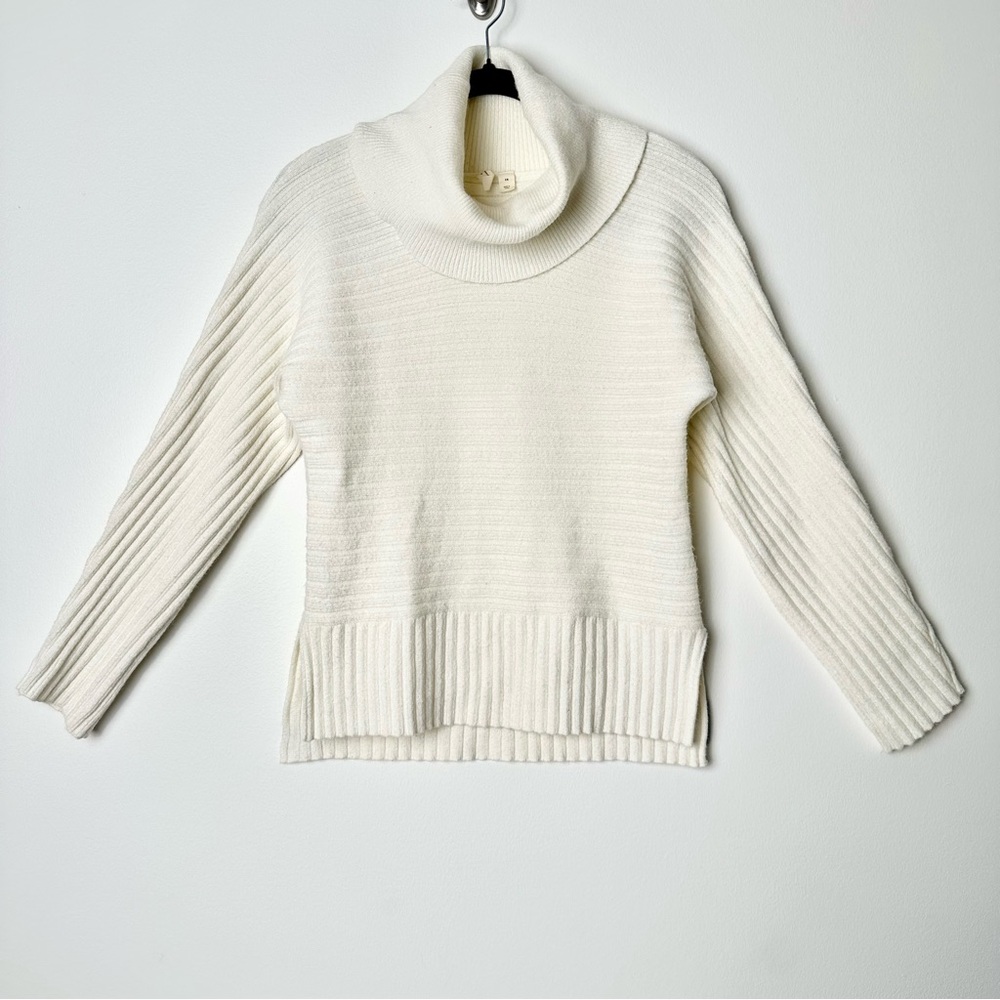 Anthropologie Moth Cream White Oversized Slouchy Ribbed Cowl Neck Sweater